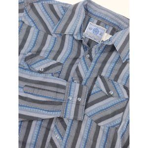 American Hero Vintage Western Fashion Blue Stripe Snap Long‎ Sleeve Shirt